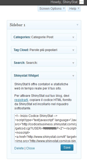 WP-ShinyStat - Come integrare ShinyStat in WordPress (Passo 4) 