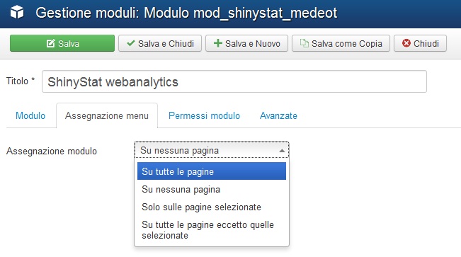 Installare il plugin di ShinyStat per la versione 3.x di Joomla (3.0 o superiore) - Inserire il modulo in tutte le pagine