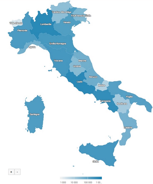 Report ShinyStat Video Analytics - Geolocalizzazione degli accessi ai video - Italia (Mappa)